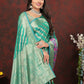 Lorenvalley Fashion Teal Soft Silk Woven Design with Zari Weaving Leheriya Design Saree - Swadesiicart