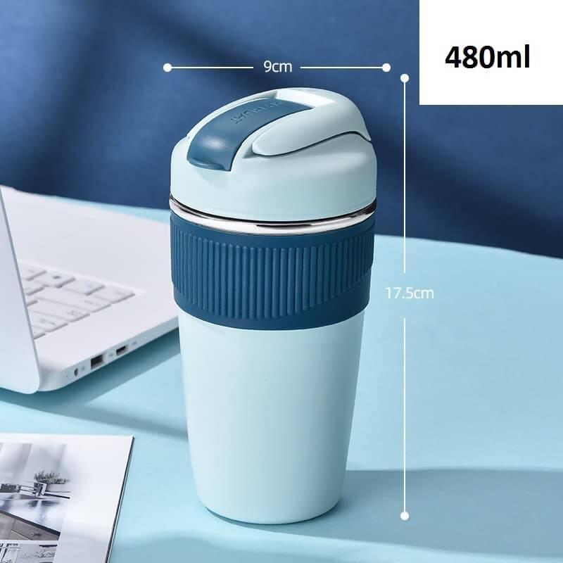 Wosta Travel Coffee Mug with Lid and Straw Tumbler - 480ml (Sky Blue) - Swadesiicart