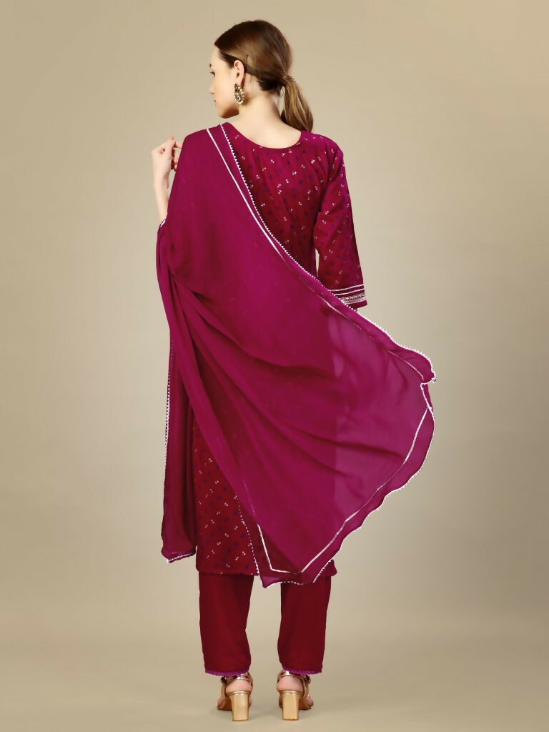 Jyoti Fashion Women's Rani Pink Silk Blend Embroidery & Sequence work Kurta with Trouser & Dupatta | Swadesiicart