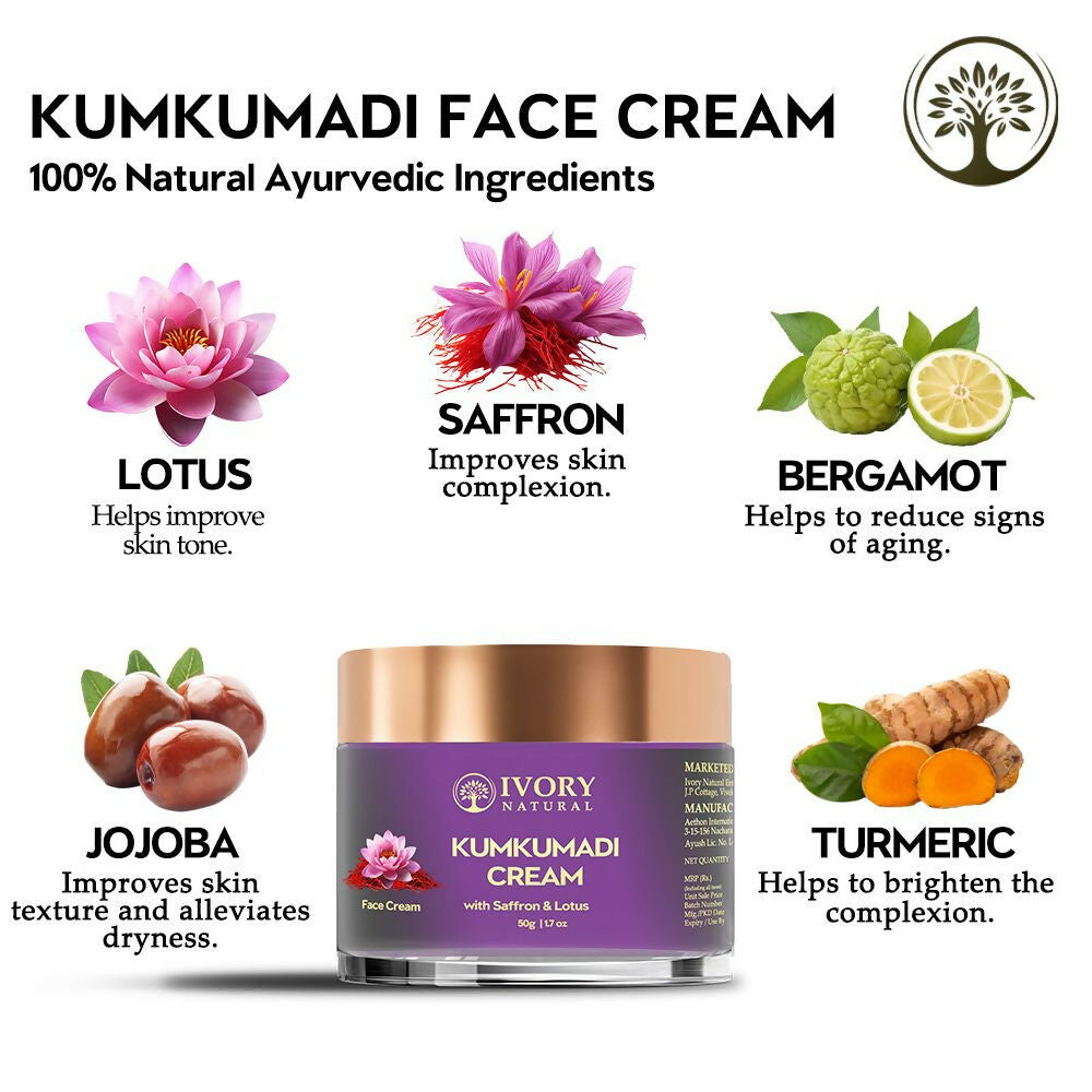 Ivory Natural Kumkumadi Night Cream For Skin For Skin Tone & Texture, Reduce Blemishes & Dark Spots | Swadesiicart