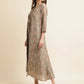Brown Cotton Solid Flared Dress with Printed Shrug - Yukti