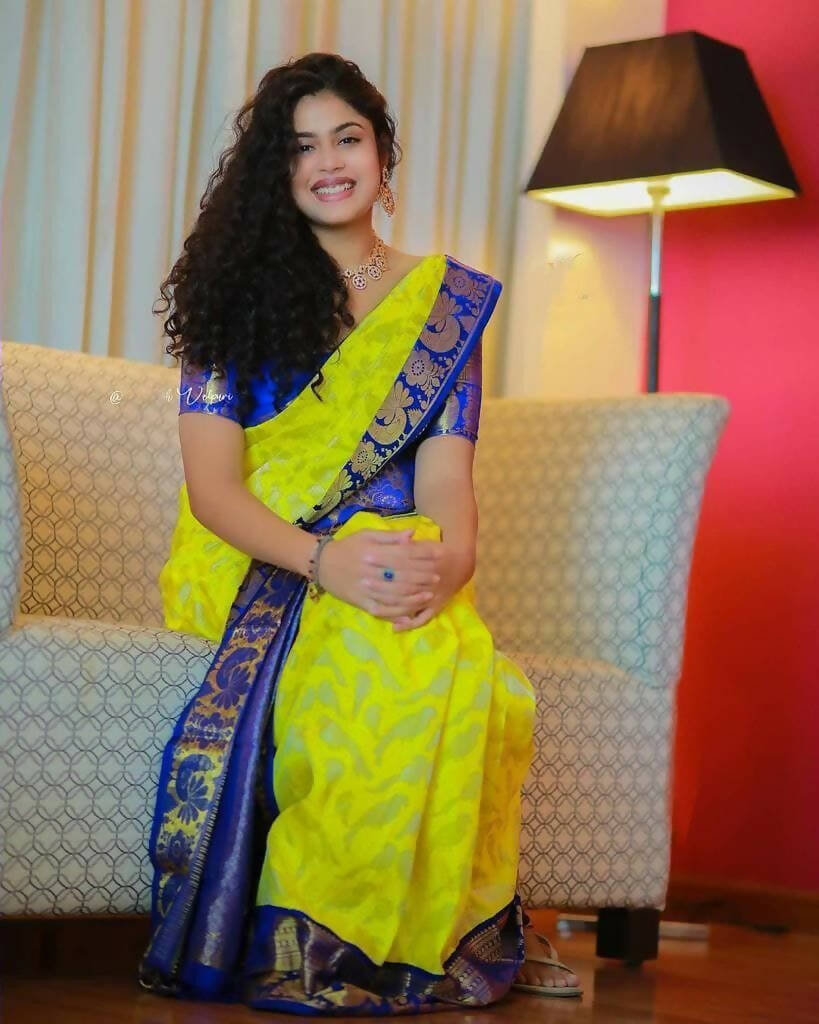 DEIANA'S Beautiful Designer Golden zari Soft Lichi Silk Saree - Yellow - Swadesiicart