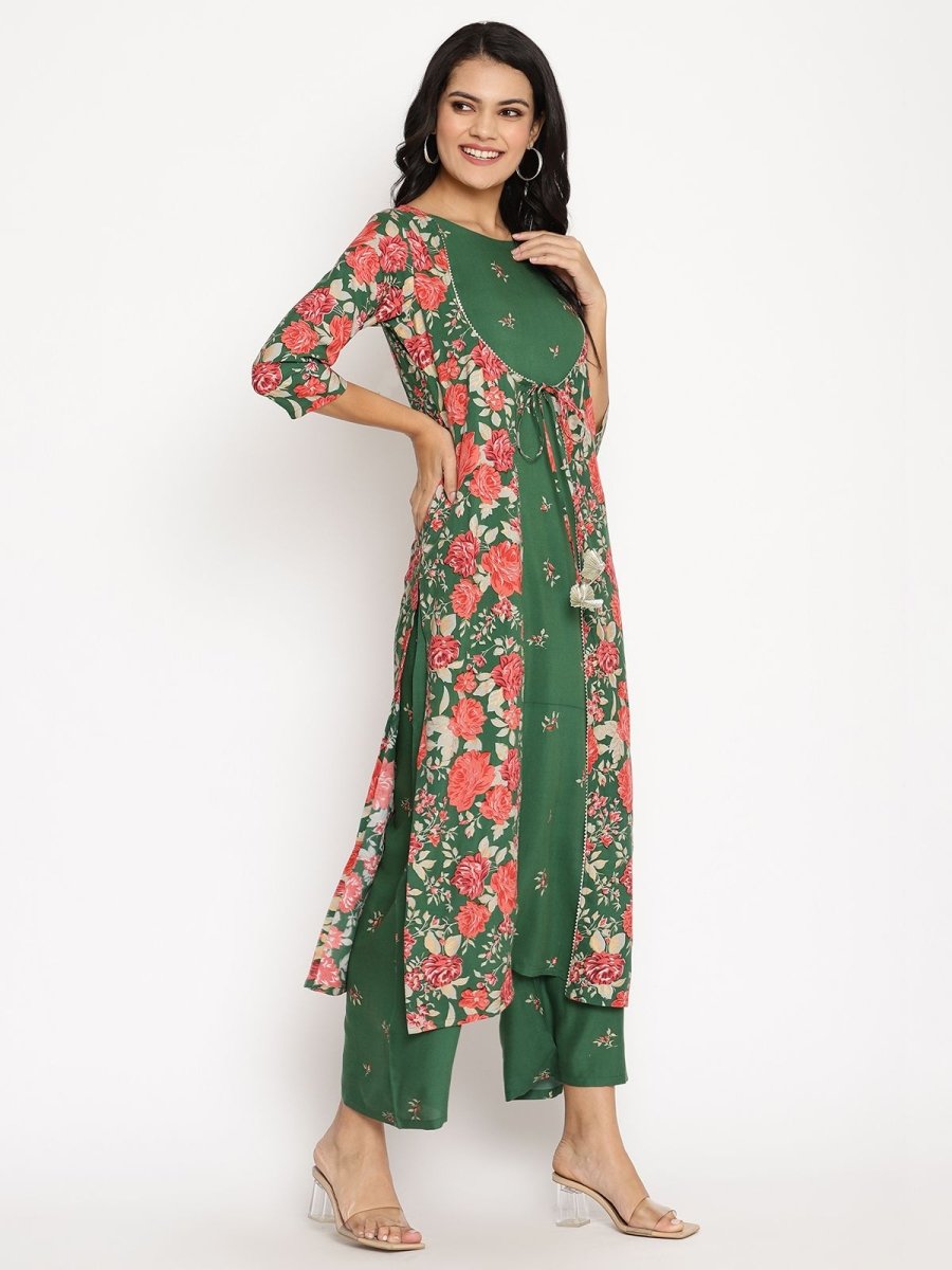 Ahalyaa Women's Green Rayon Printed Kurta Palazzo Set | Swadesiicart