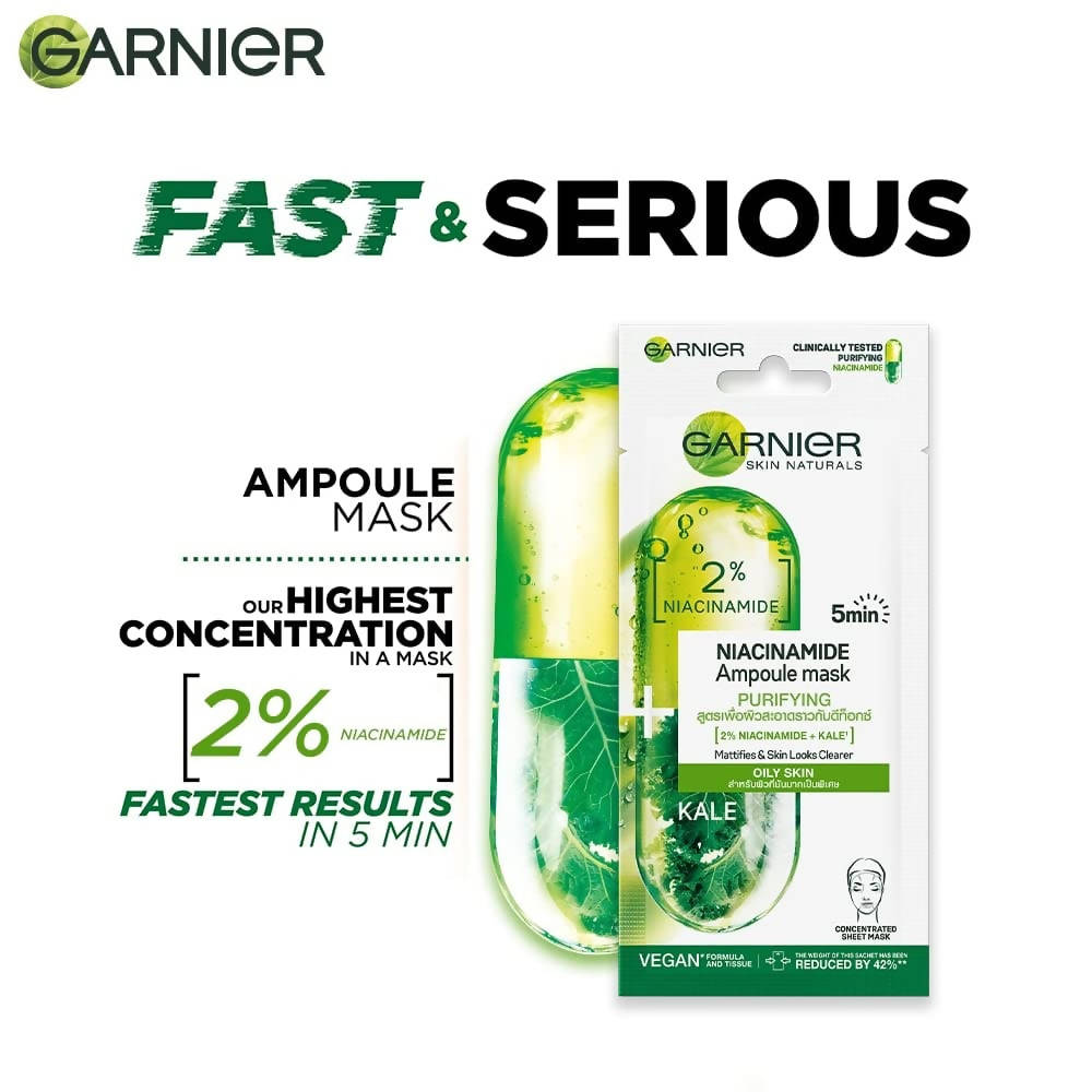 Garnier Niacinamide Serum Ampoule Kale Face Sheet Mask - Swadesiicart