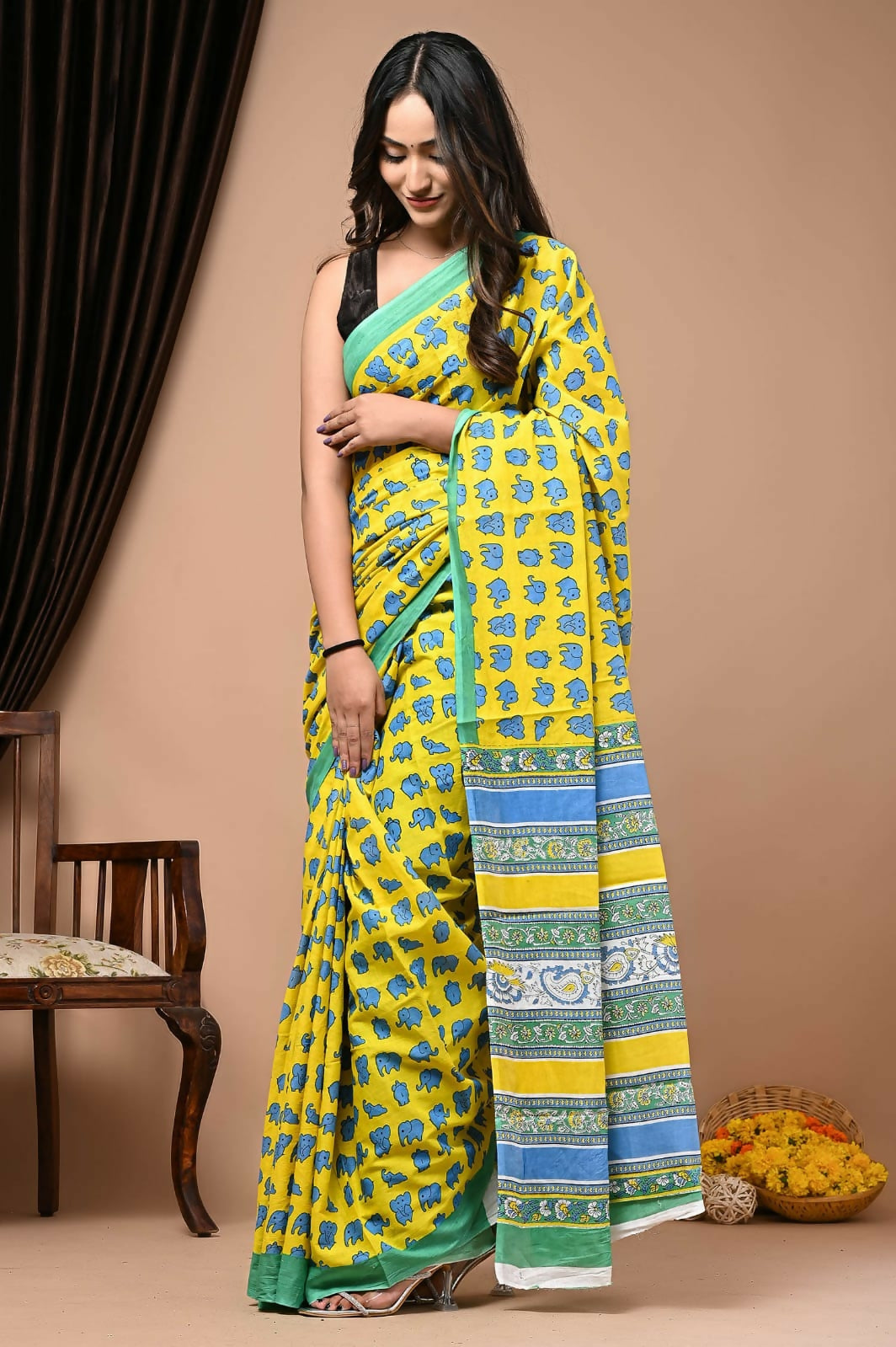 Exclusive Collection Yellow Multi Beautiful Mulmul Cotton Saree - Swadesiicart