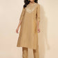Janasya Women's Gold Crepe Silk Yoke Embroidery Festive Straight Kurta Set | Swadesiicart