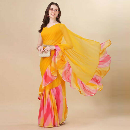 Women's Partywear Designer Yellow Georgette Fancy Saree - Dyuti | Swadesiicart
