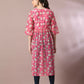 Myshka Women's Pink Printed Georgette A-Line Nyra-cut Kurta - Swadesiicart