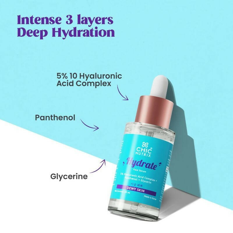 Chicnutrix Korean Hydrate Face Serum – 5% Hyaluronic Acid Complex For Skin Hydration & Skin Barrier Repair, Korean Skincare | Swadesiicart