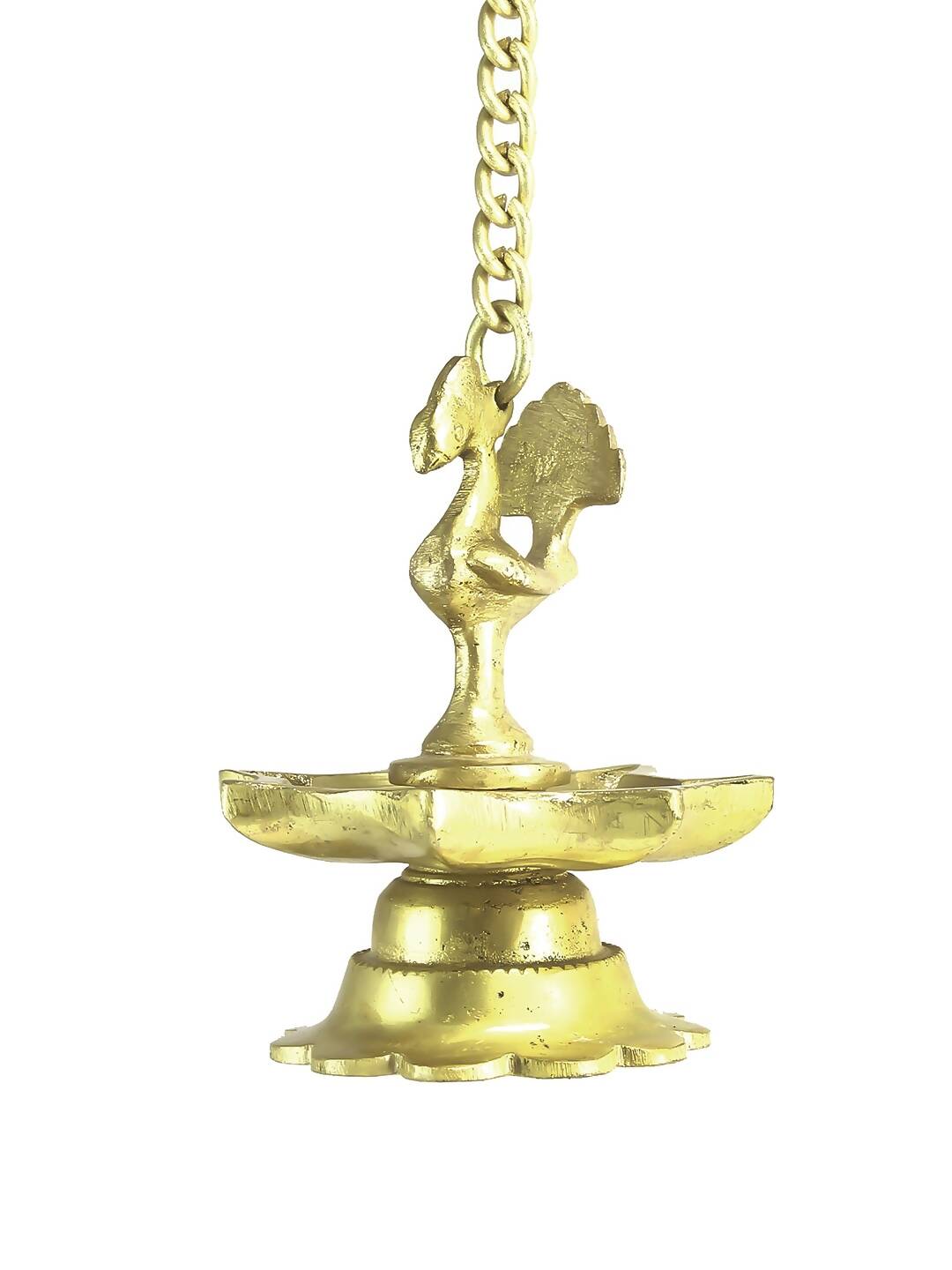 eCraftIndia Gold-Toned Peacock Shaped Hanging Oil Wick Diya | Swadesiicart
