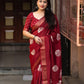 Maroon Cotton Crepe Batik Print Saree with Unstitched Blouse - Hiral Fashion | Swadesiicart