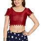 Aastha Fashion Women's Maroon Art Silk Pom Pom Lace Readymade Blouse