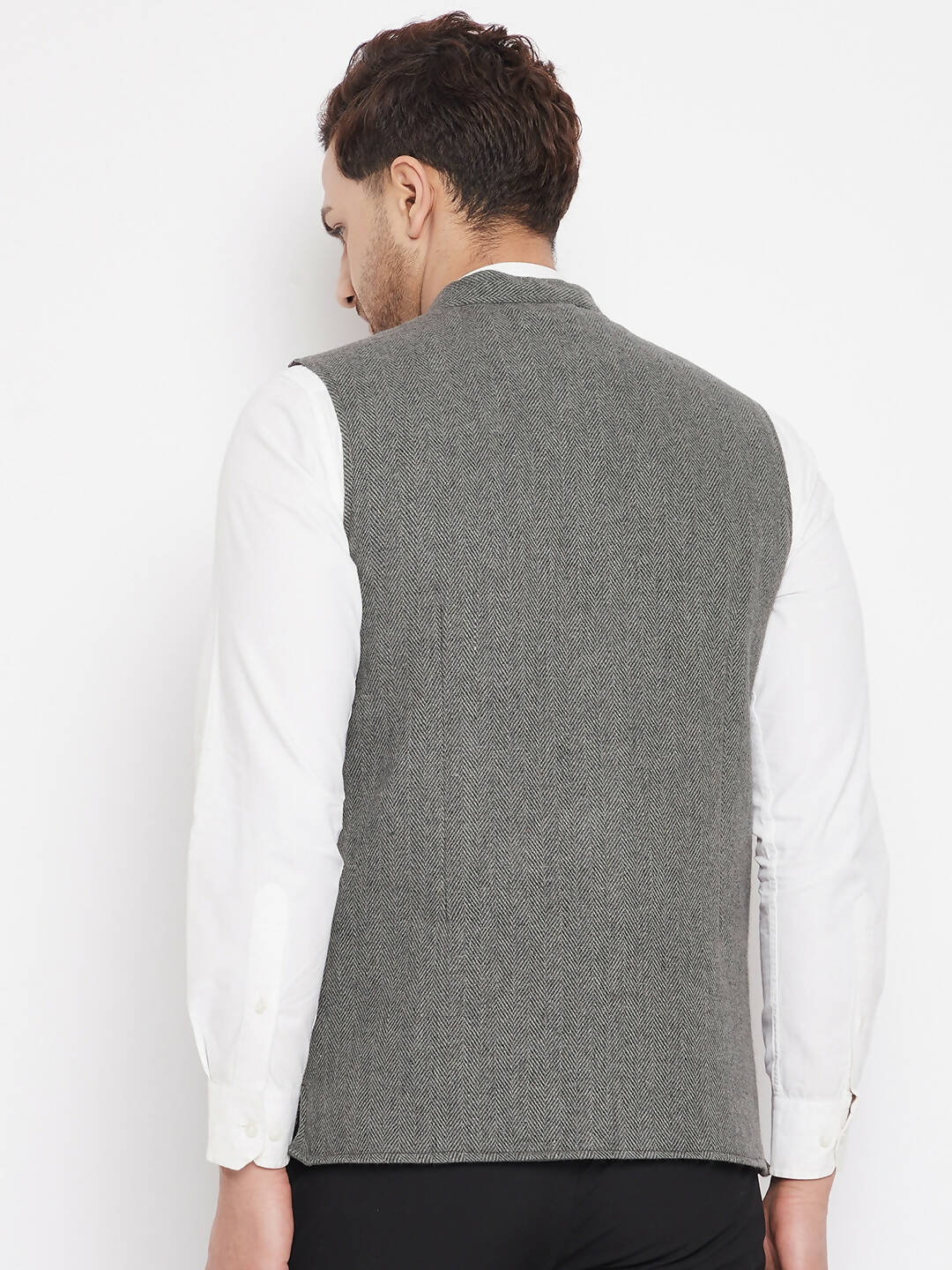 Even Apparels Grey Wool Men Woven Nehru Jacket | Swadesiicart