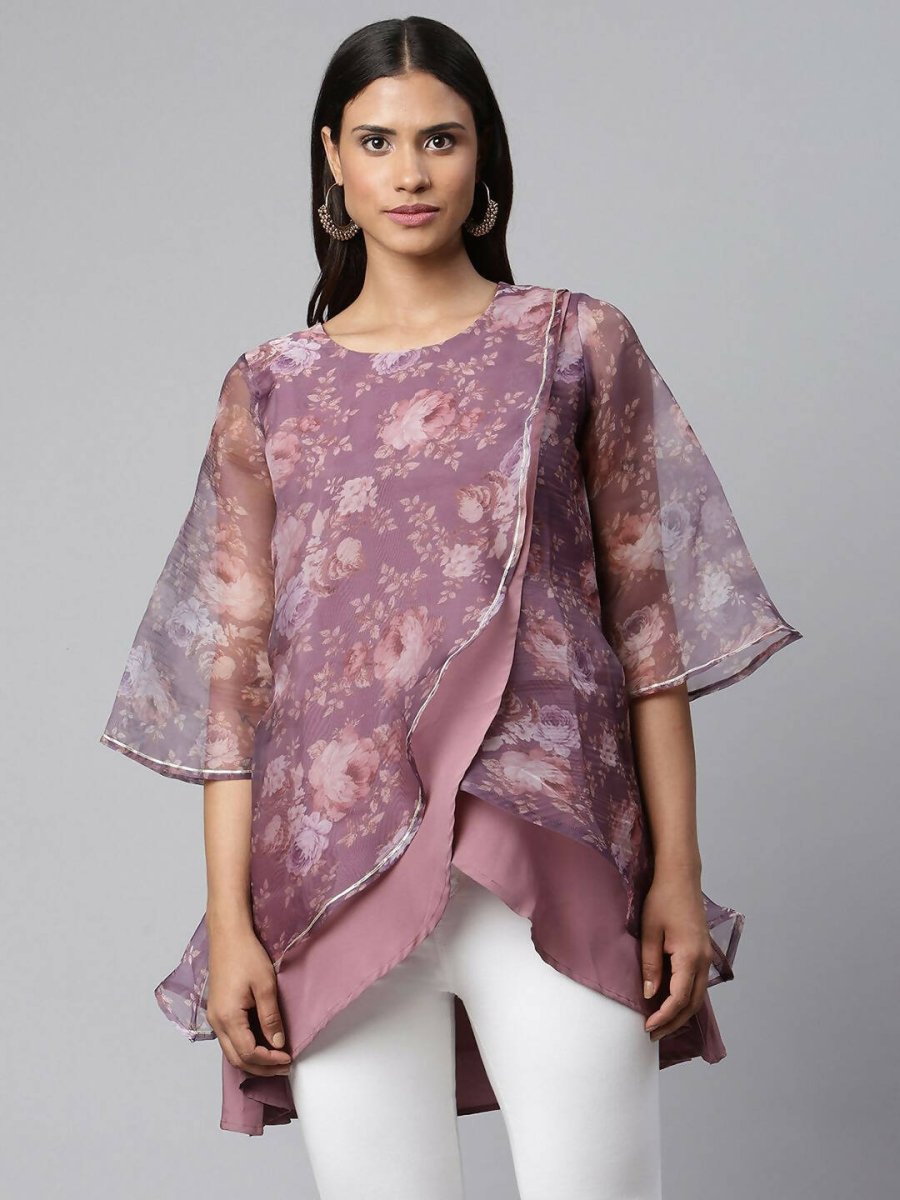 Ahalyaa Women Mauve Organza Digital Printed Tunic | Swadesiicart
