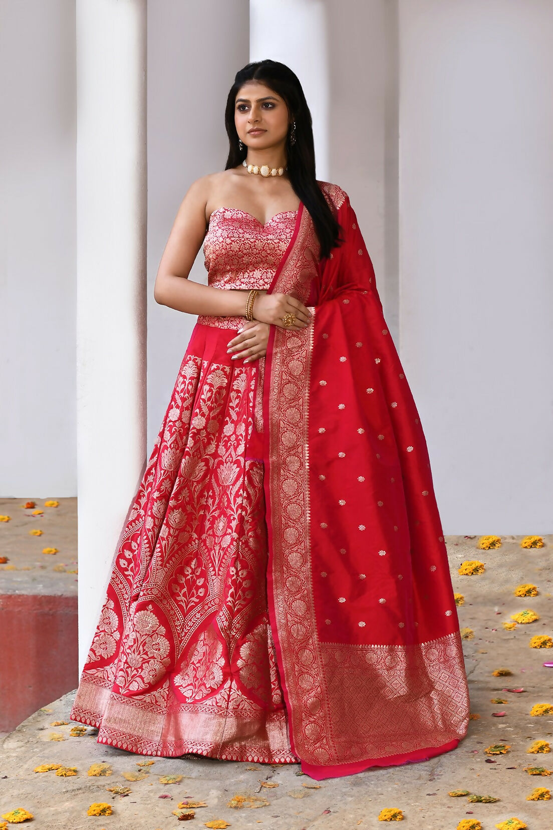 Joban Fashion Fuchsia Soft Pure Handloom Banarasi Silk Lehenga | Swadesiicart