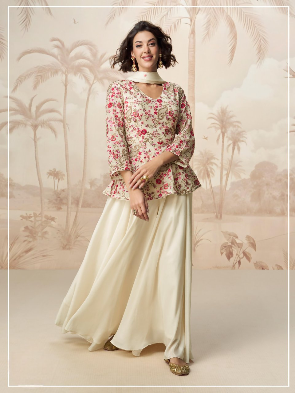 Anaita Cream Chiffon Embroidered With Sequins Work Salwar Suit