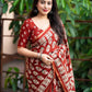 Red Cotton Blend Ajrak Saree with Unstitched Blouse - Hiral Fashion | Swadesiicart