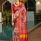 Vishnu Weaves Women's White Banarasi Silk Patola Printed Saree with Blouse - Swadesiicart