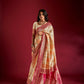 Joban Fashion Cream & Orange Plain With Weaving Border Banarasi Silk Sarees | Swadesiicart
