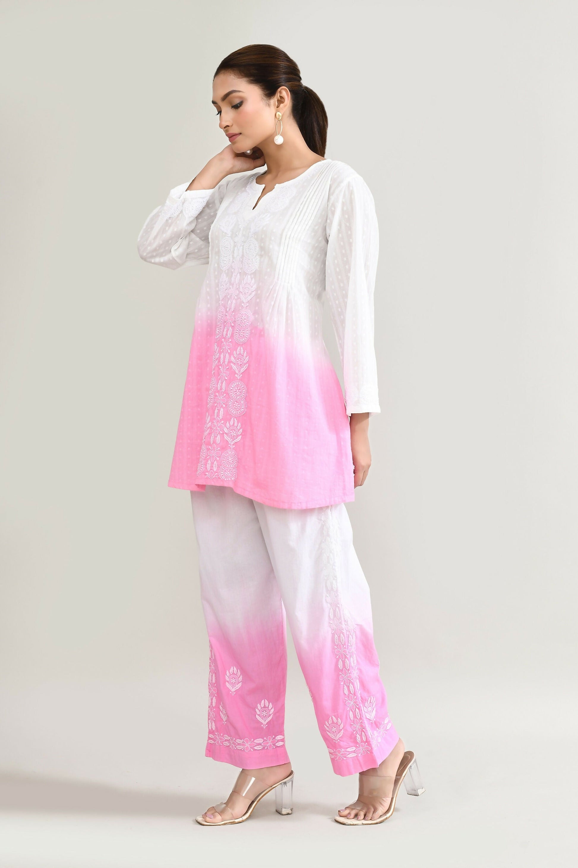 Joban Fashion Womens Cotton ChikanKari pink Cord set - Swadesiicart