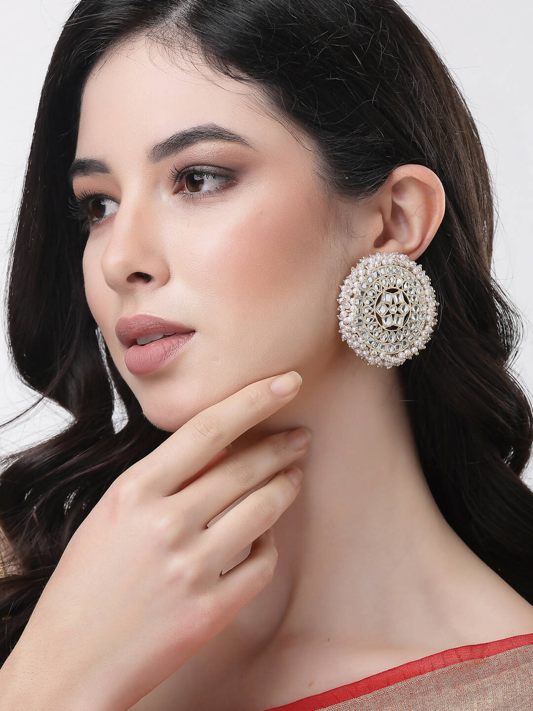 NVR Women Gold-Toned Circular Studs Earrings | Swadesiicart