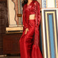 Red Tom Silk Plain Ready To Wear Saree With Stitched Blouse - Satiksha | Swadesiicart