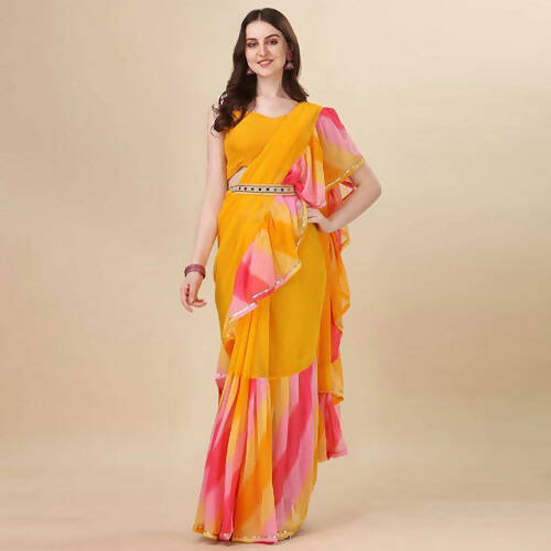 Women's Partywear Designer Yellow Georgette Fancy Saree - Dyuti | Swadesiicart