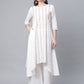 Ahalyaa Women's Off white Pure Cotton Printed Asymmetric Kurta Palazzo Set | Swadesiicart