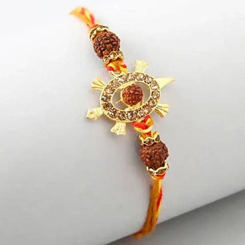 Rudraksha Royal Design Rakhi & Kaju Katli Box | Swadesiicart