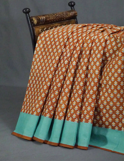 Chikoo Brown Block Print Pure Mulmul Cotton By Gayathri Reddy Designer Studio