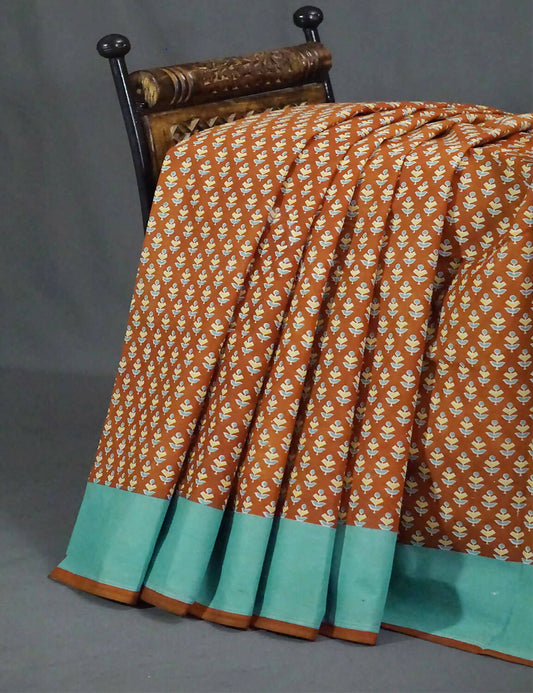 Chikoo Brown Block Print Pure Mulmul Cotton By Gayathri Reddy Designer Studio | Swadesiicart