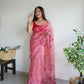 Vamsee Mudra Pink Organza Saree - Swadesiicart
