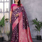 Joban Fashion Banarasi Wine Woven Soft Silk Saree | Swadesiicart