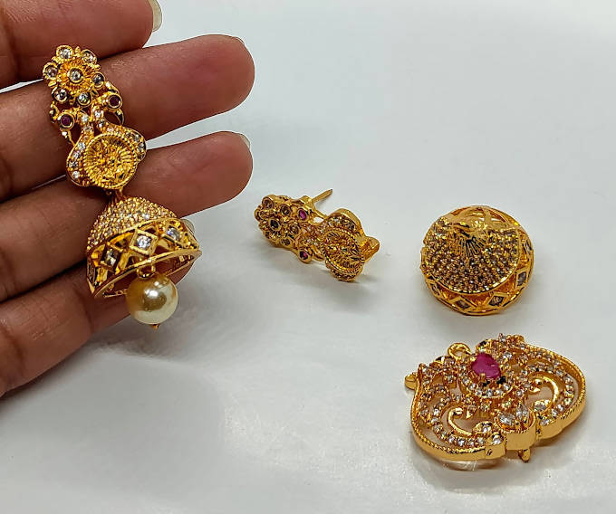 Designer Temple 4 in 1 Earrings | Swadesiicart