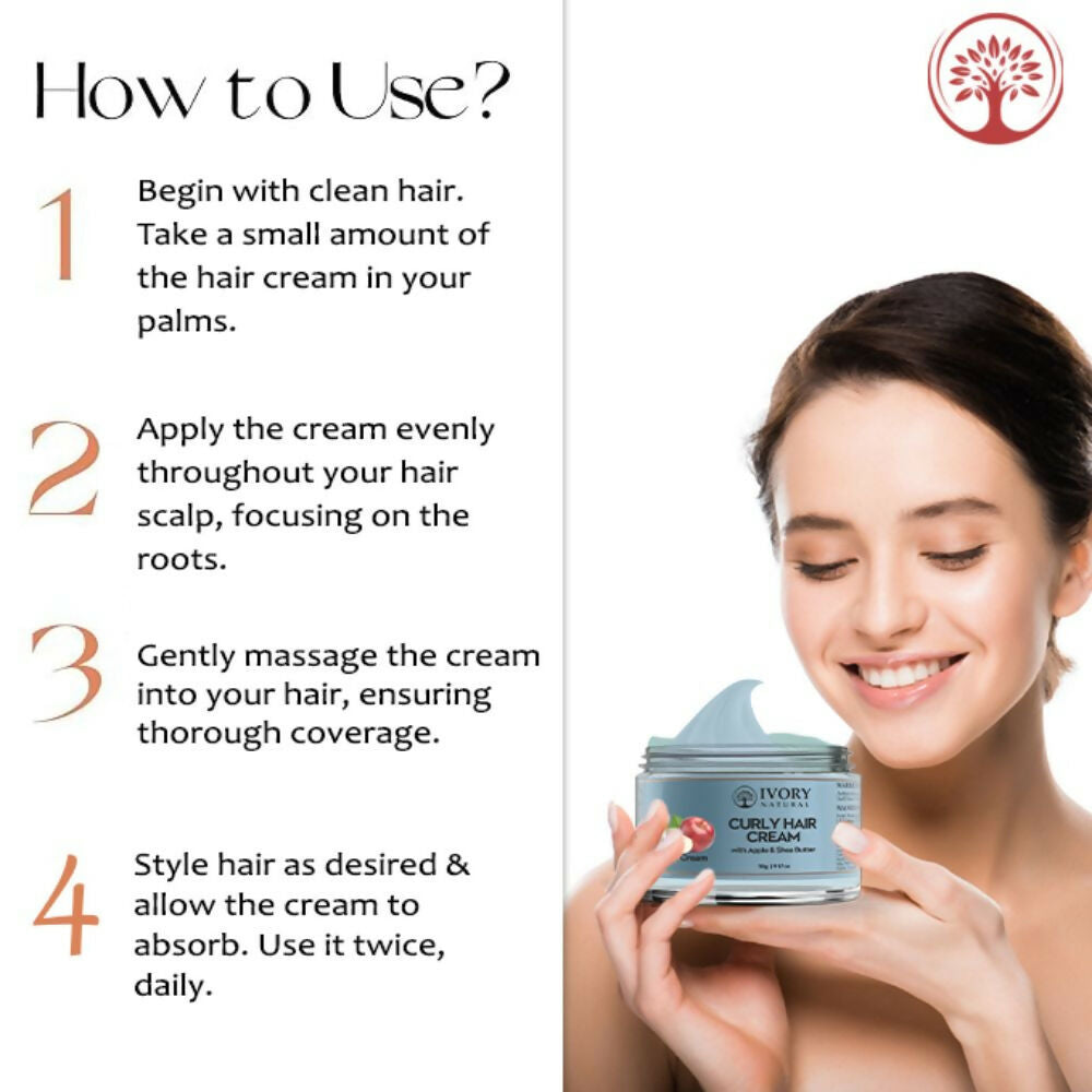 Ivory Natural Curly Hair Cream - Bouncy, Shiny, Humidity-Resistant Curls Hair | Swadesiicart