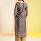 Grey Chinon Digital Printed With Hand Work Kurta - Himanshi - Swadesiicart