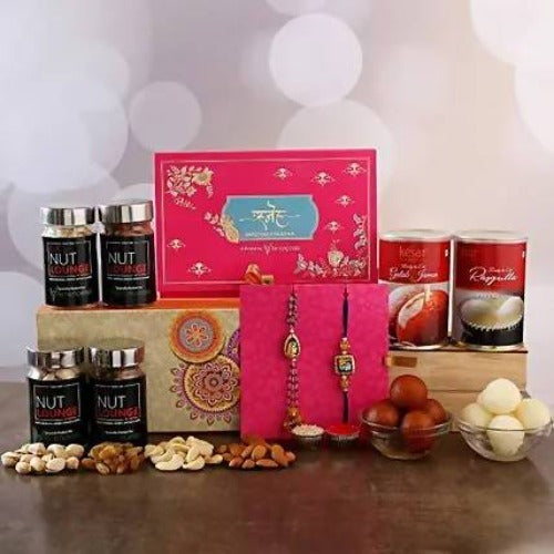 Bhaiya Bhabhi Luxury Rakhi Set & Assorted Delights Combo Pack | Swadesiicart
