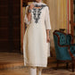 Juniper Women's White Chinnon Solid Embroidered Kurta Set | Swadesiicart