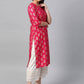 Indian Clothing Anubhutee Pink & Golden Printed Straight Kurta - Swadesiicart