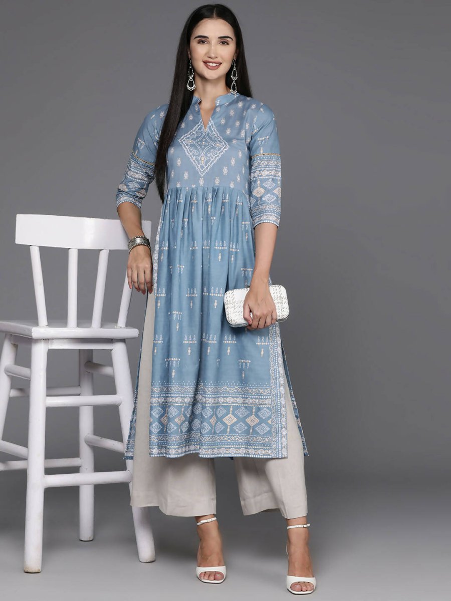 Ahalyaa Women's Traditional wear Kurta - Powder Blue | Swadesiicart