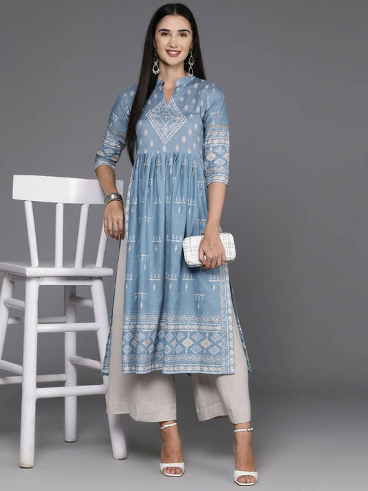 Ahalyaa Women's Traditional wear Kurta - Powder Blue | Swadesiicart