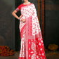 Shree Shyam Fashion Devistuti Red White Linen Cotton Saree