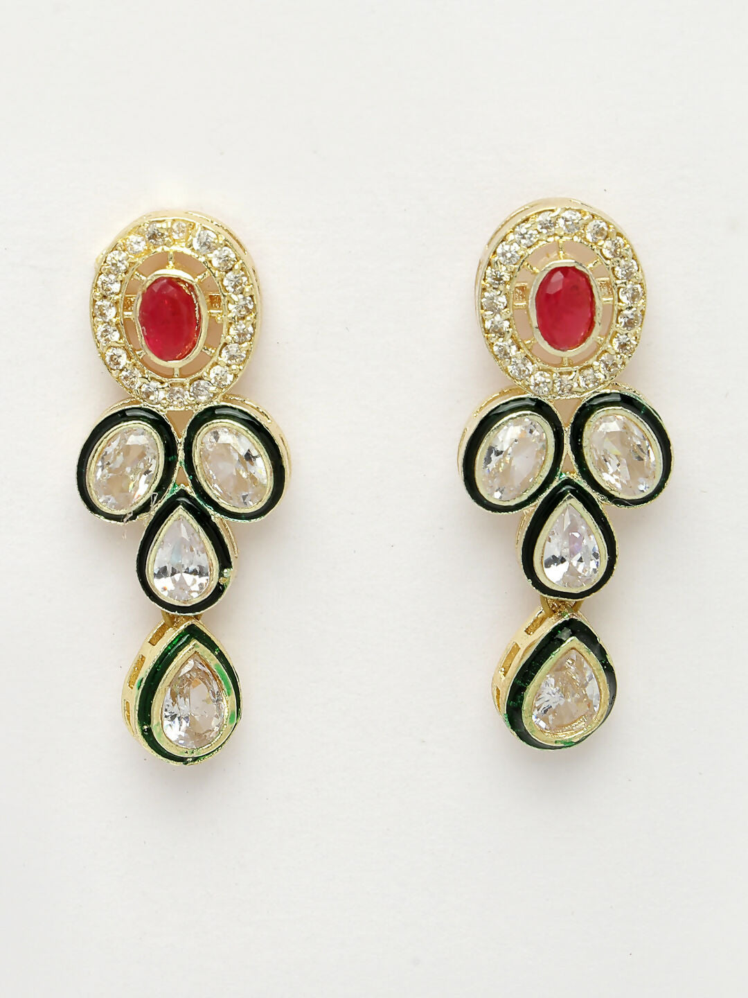 NVR Women's Red & Gold Kundan Studded Handcrafted Jewellery Set - Swadesiicart