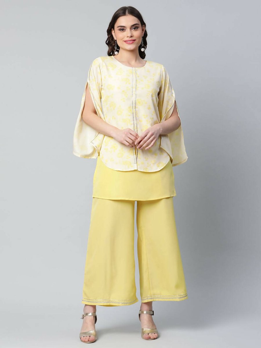 Ahalyaa Womens Yellow Crepe Printed Top Palazzo Set | Swadesiicart
