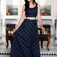 Miravan Women's Blue Abstract Print Crop Top And Side Slit A-Line Skirt Co-Ord Set - Swadesiicart