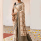 Joban Fashion Ivory Crepe Chiffon Pure Handloom Banarasi Silk Saree | Swadesiicart