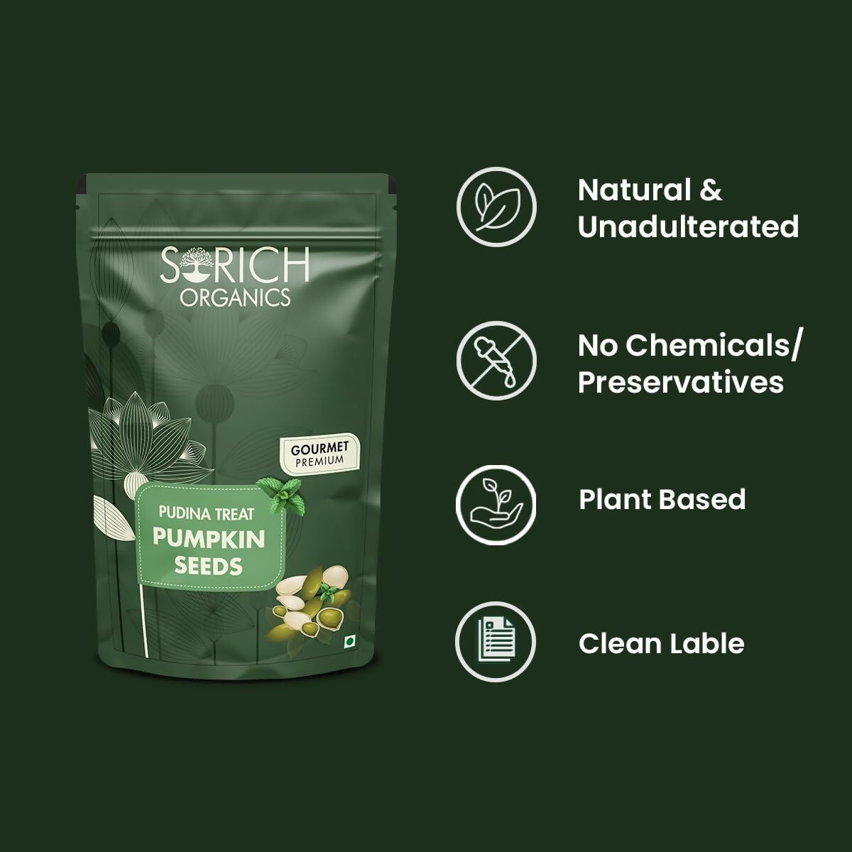 Sorich Organics Pudina Treat Pumpkin Seeds - Swadesiicart
