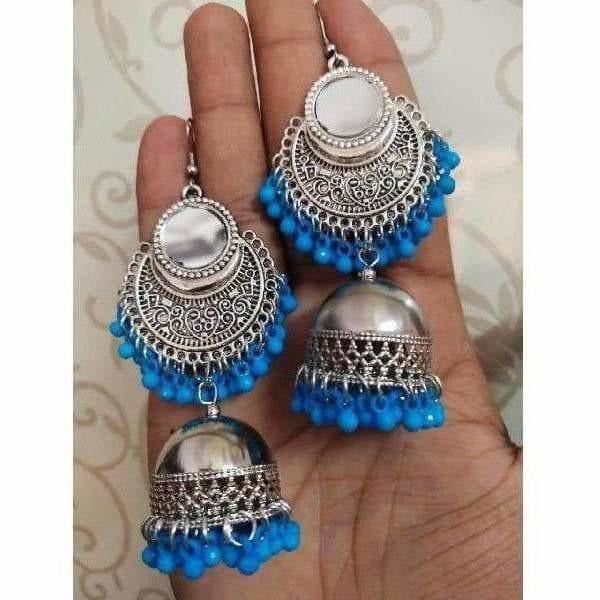 MS Fashion India Muskan Fancy Enchant Oxidized Afghani Style Sky Blue Jhumki Earrings | Swadesiicart