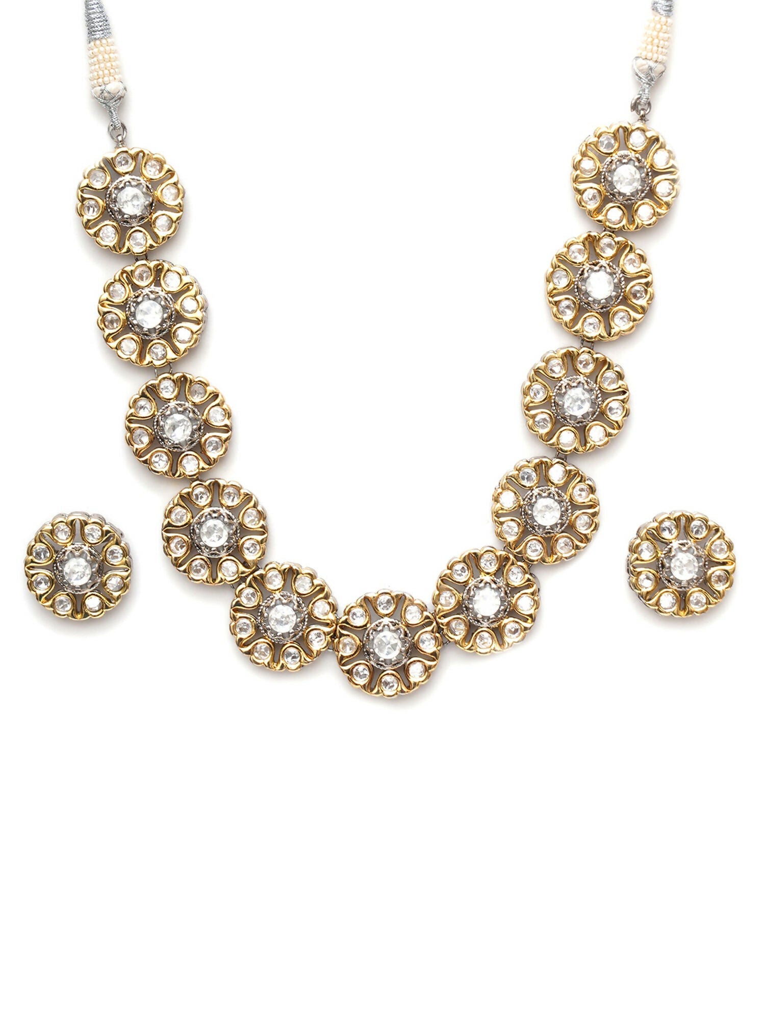 Kundan Choker with Studs Jewellery Set (silver) - Ruby Raang - Swadesiicart