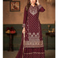 Myra Maroon Faux Georgette Embroidered Sharara Suit | Swadesiicart